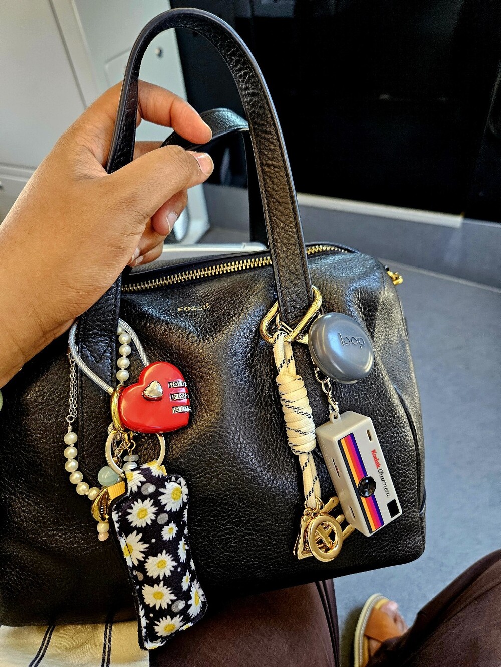 Fossil Black Leather Satchel with Pearl Chain - Picture 1 of 10